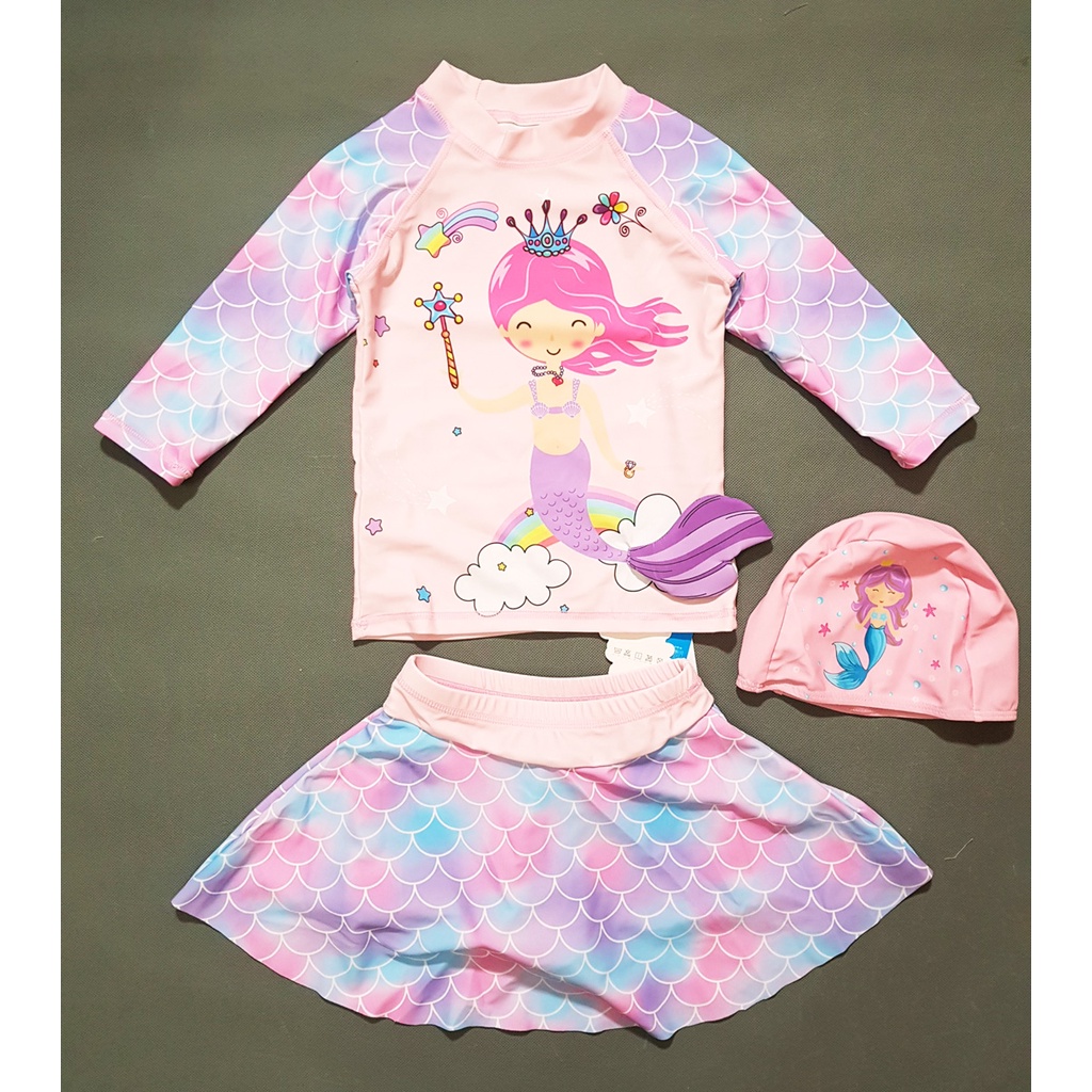 Bộ áo bơi tay dài chống nắng và váy bơi nàng tiên cá ariel dễ thương