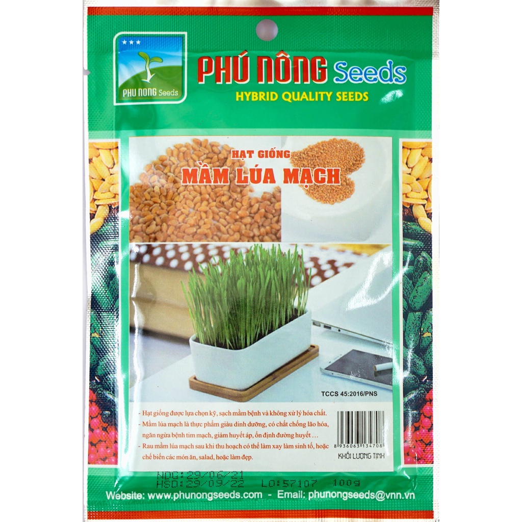 Hạt Giống Mầm Lúa Mạch (Cỏ Lúa Mì) Phú Nông Dễ Trồng- Gói 100gr (HPN-016)