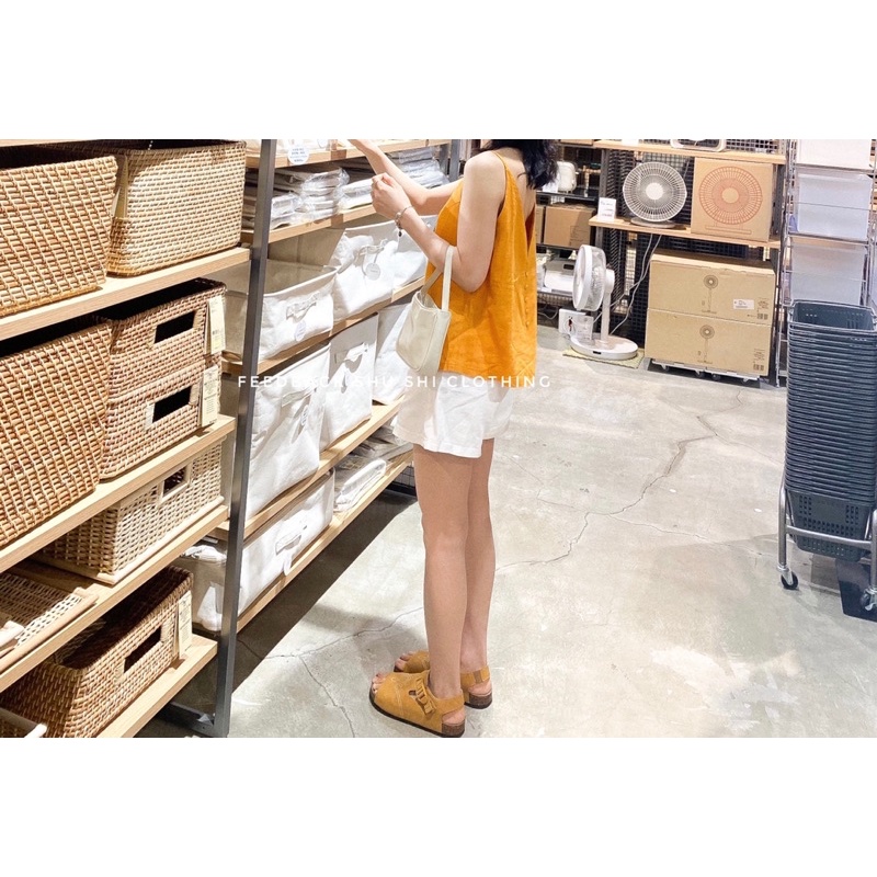 SHU SHI - Áo Thiết Kế Cổ Tim Linen 6 Cúc Sau Vàng Hoa Cúc ( hình ảnh chính chủ của shop )
