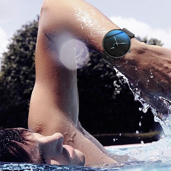 Đồng hồ đeo tay thạch anh CRRJU 2150 dây bằng thép không gỉ sang trọng cho nam