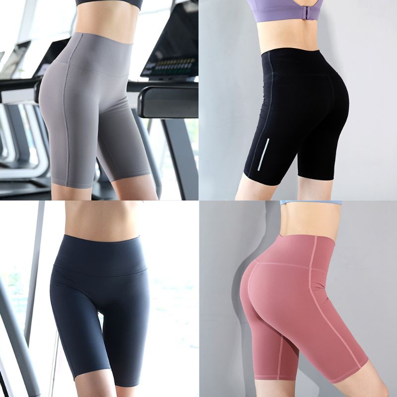 Xiangbao Quần Short Lưng Cao Bó Sát Phối Dải Phản Quang Tập Thể Dục Thể Thao Chạy Bộ / Yoga Cho Nữ Athl