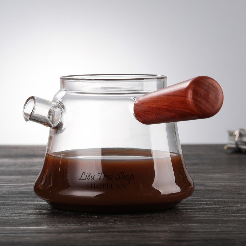 Bình đựng cà phê cafe thủy tinh binh chia cà phê quai gỗ coffee server