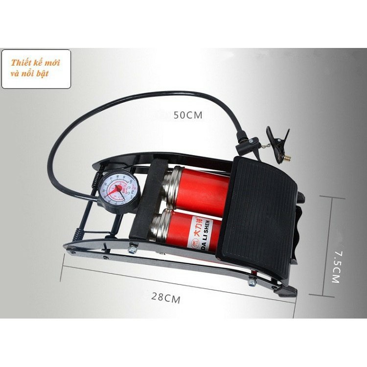 Bơm Lốp Xe  Đạp Chân Cho Xe Đạp, Xe Máy, Xe Hơi 2 Piston Đa Năng, Tiện Dụng