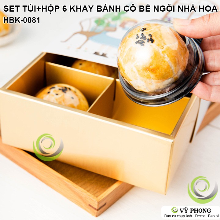 SET TÚI+HỘP 6 NGĂN BÁNH ĐỰNG BÁNH KẸO HÌNH CÔ BÉ CÙNG NGÔI NHÀ HOA CÂY MỘNG MƠ ĐỰNG BÁNH TRỨNG BÁNH TRUNG THU HBK-0081