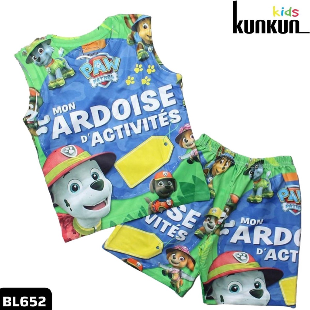 Quần áo bé trai Thun lạnh in hoạt hình Đội chú chó cứu hộ Kunkun Kid BL652 - Bộ ba lỗ trẻ em size đại 10-60kg