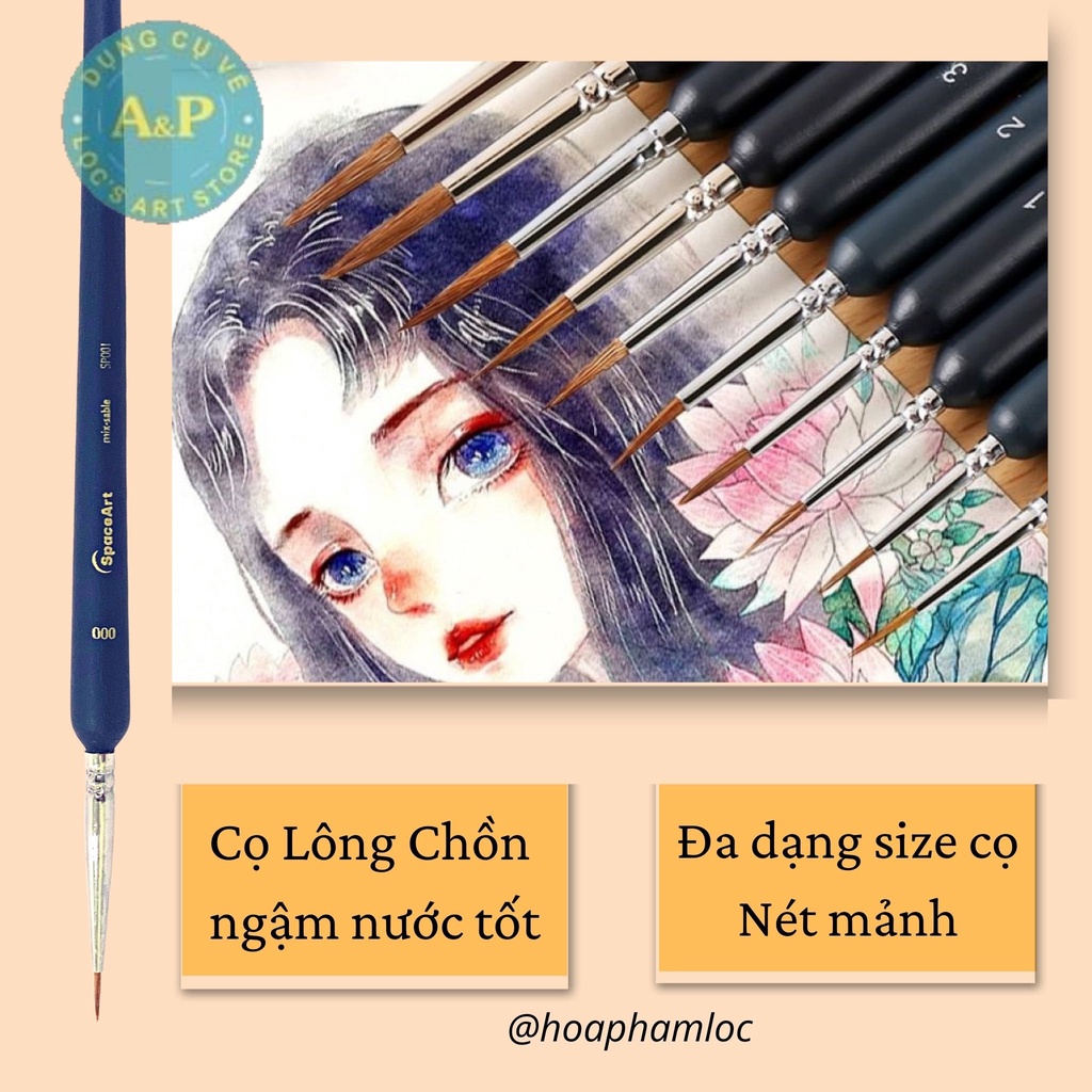 Cọ Tỉa, Cọ Vẽ Nét Lông Chồn Spaceart SP001 vẽ màu nước, acrylic nét mảnh
