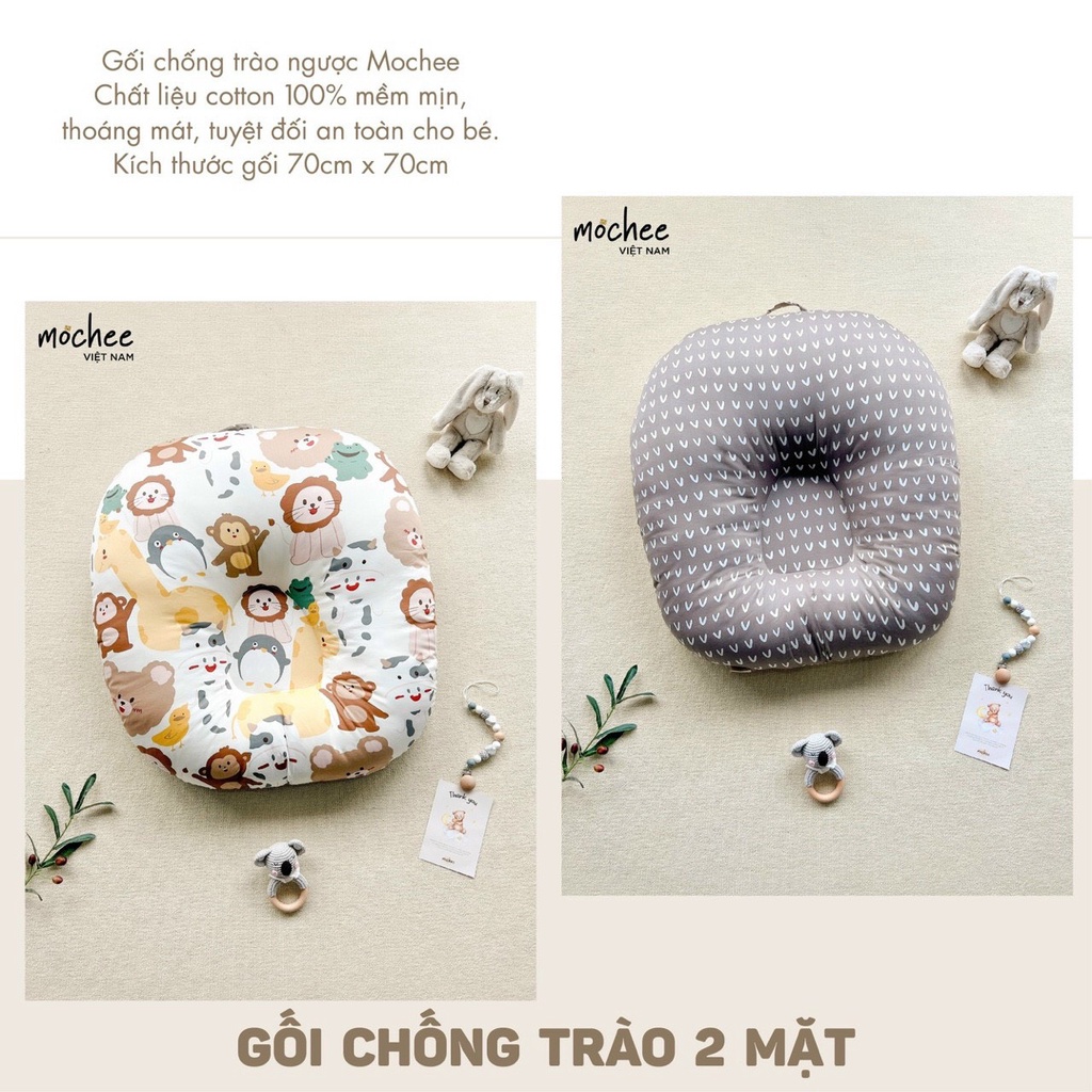 Gối Chống Trào Ngược 2 Mặt MOCHEE VIỆT NAM Chất Liệu Cotton Mềm Mại, Thoáng Khí, An Toàn Cho Bé