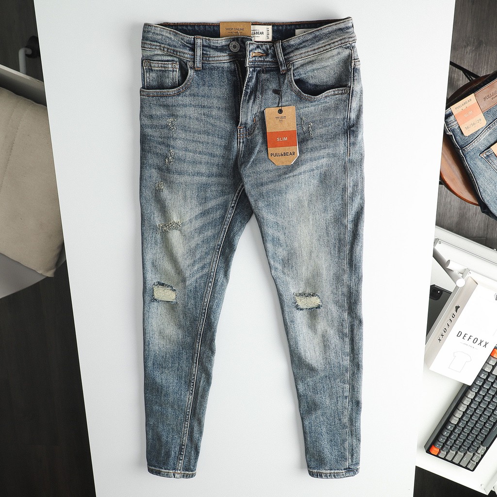 Quần Jean nam PB xanh dơ rách 499 (Form Slimfit,chất vải co dãn,ống quần 15-18cm)