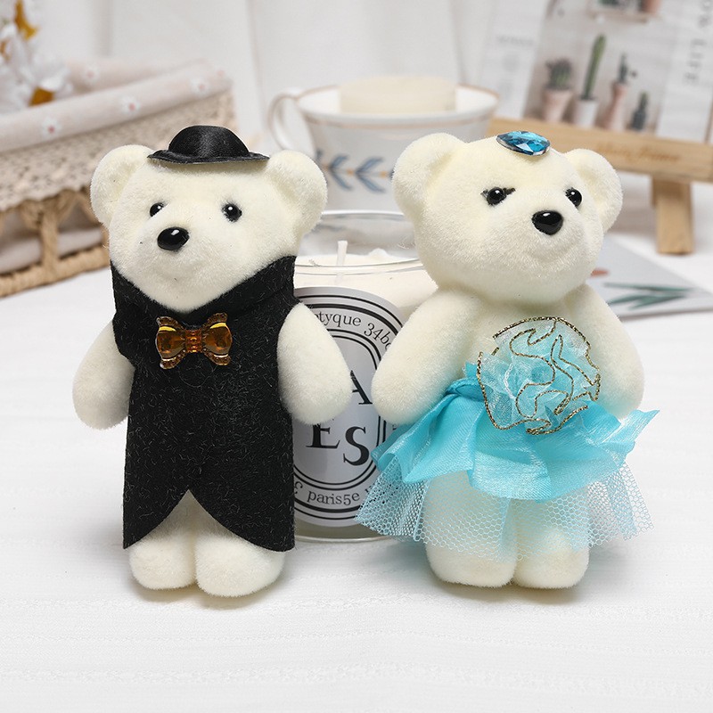 [New Products] 12cm Lovers Bear Cartoon Bouquet Plush Toys Foam Doll Flower Shop Wedding Car Decorations