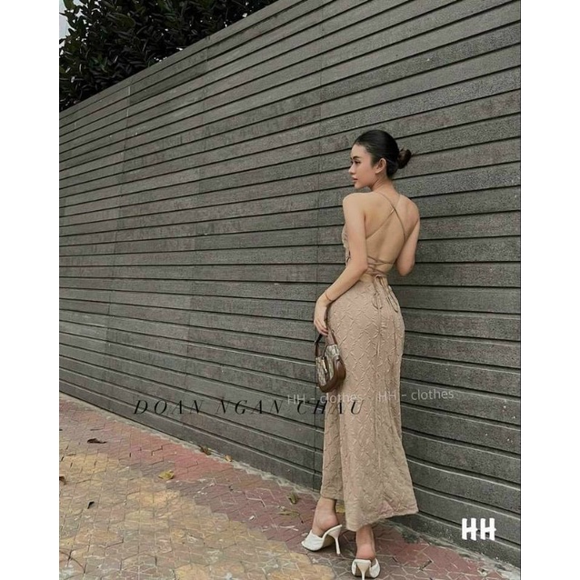 Đầm maxi ôm body đan dây lưng