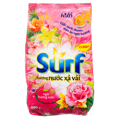 Combo 5 Túi Bột Giặt Surf 400gr đậm đặc, Hương Nước Xả Vải, Ngát Hương Xuân, dùng máy giặt, giặt tay ở nguồn nước phèn