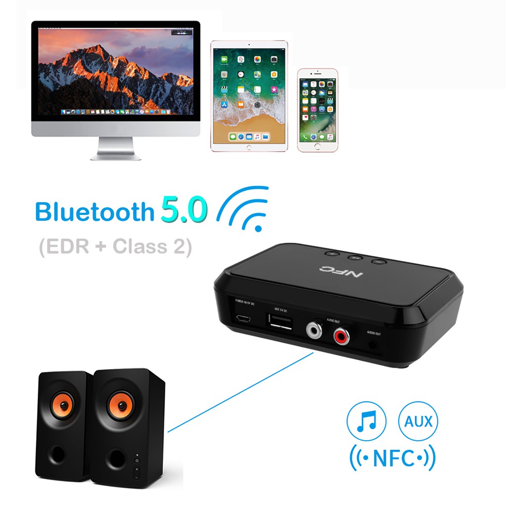 Thiết Bị Nhận Bluetooth 5.0 cho Loa, Tai nghe, Amply | 3Ly + 2RCA - Hỗ trợ kết nối NFC (BT200)