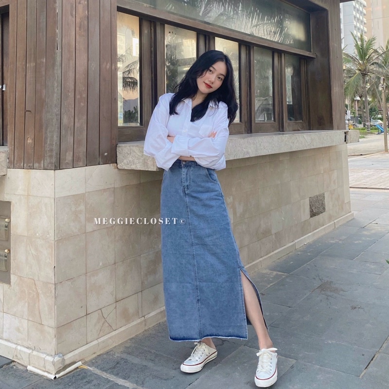 Chân váy jean xẻ một bên DUBATI