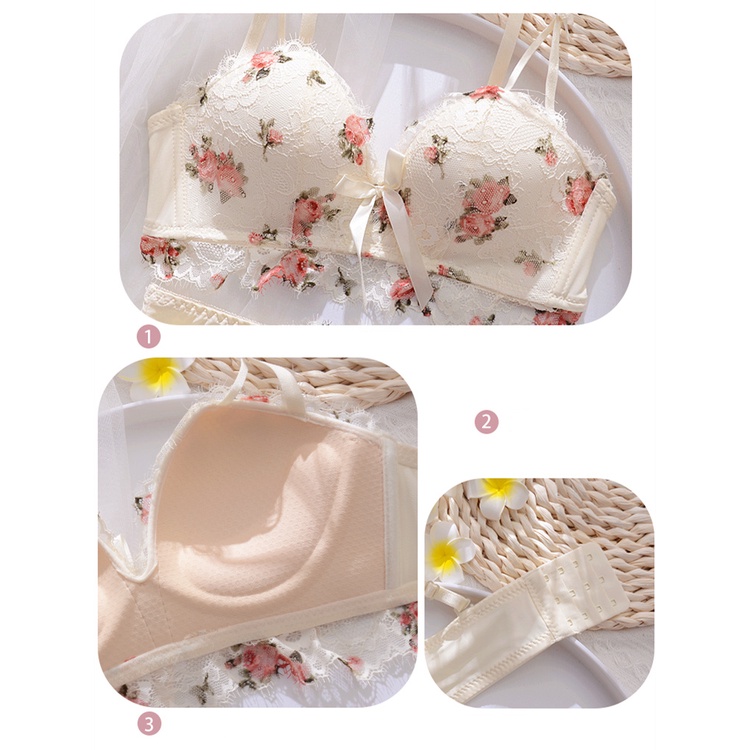 1 Set Áo Lót Nâng Ngực + Quần Lót Nữ Họa Tiết Ren Hoa Quyến Rũ Size 32-38AB | BigBuy360 - bigbuy360.vn