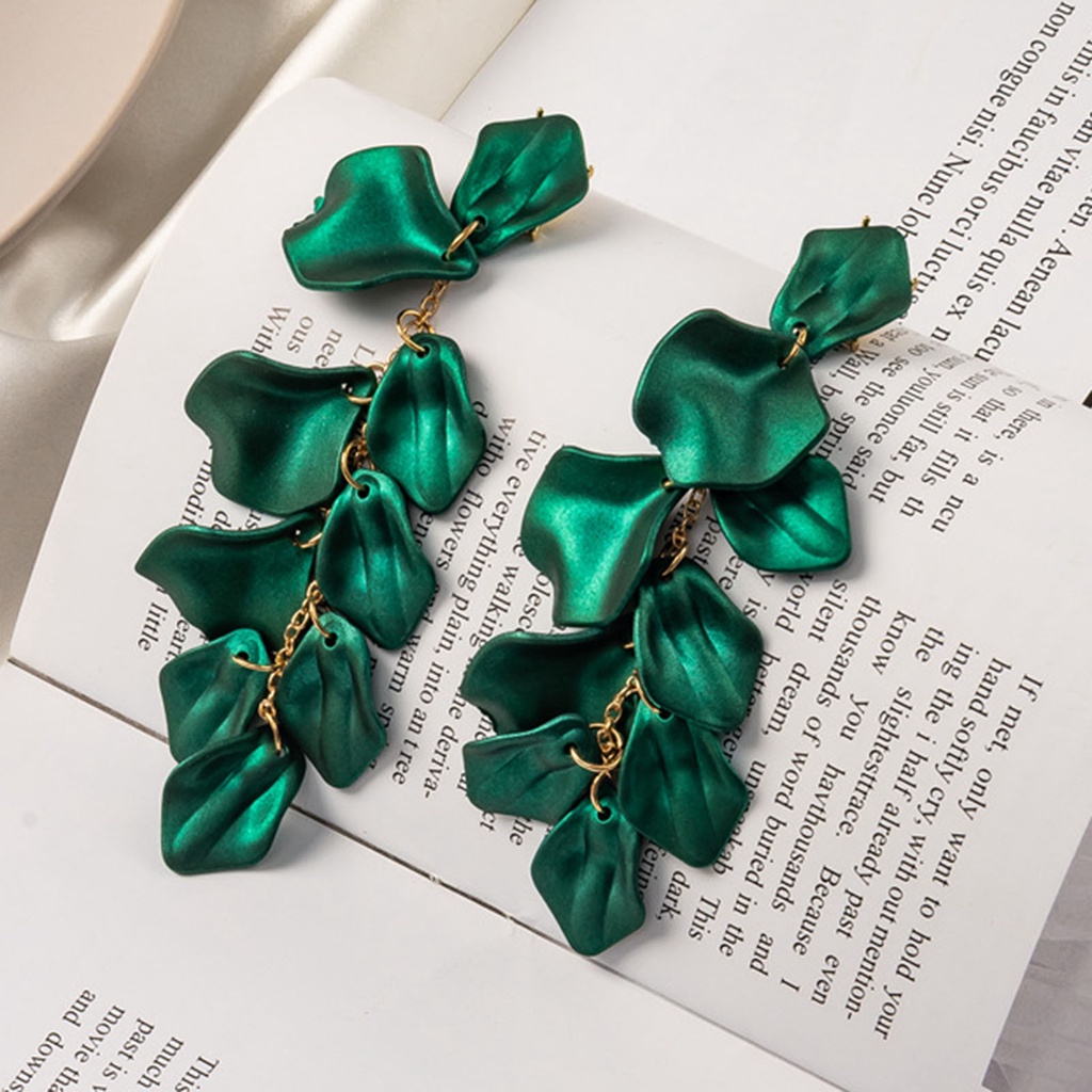 1 Đôi Bông Tai Hình Cánh Hoa Hồng Dáng Dài Đính Đá Thời Trang Cho Nữ