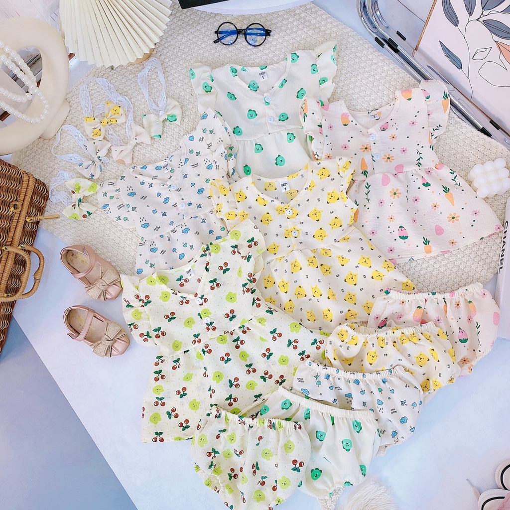 AV19 Bộ Áo Váy Cánh Tiên Kèm Tuban Cho Bé Gái Xinh Xắn Chất Liệu Vải Đũi Nhăn Đủ Size Từ 6-15KG VNXK Nhật-Hàn