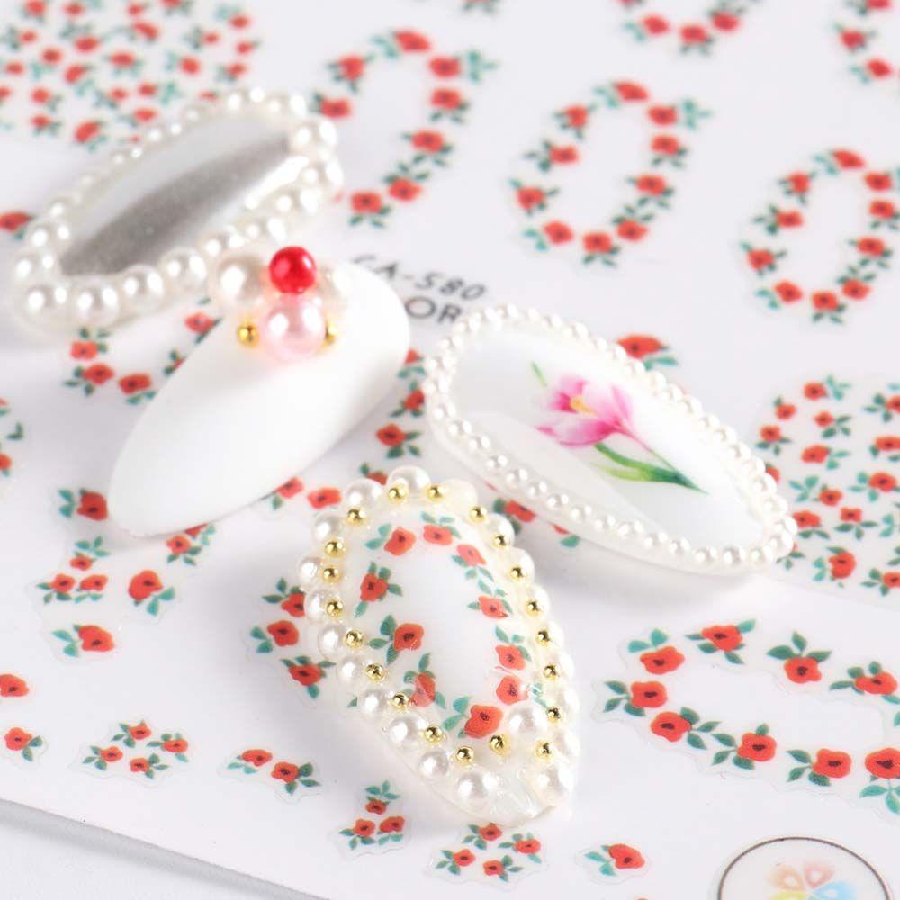 Nhãn Dán Trang Trí Móng Tay 3D Tự Dính Họa Tiết Hoa Lá Mùa Xuân Hè