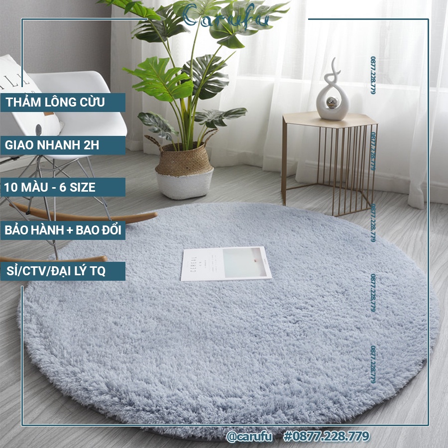 Thảm TRÒN trải sàn phòng khách Lông CỪU | Màu Xám 120cm