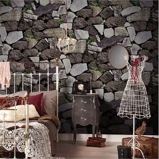 DECAL 1m Giấy dán tường khổ rộng 45cm ( có sẵn keo ) - ĐÁ LÁT RÊU XANH ELL052