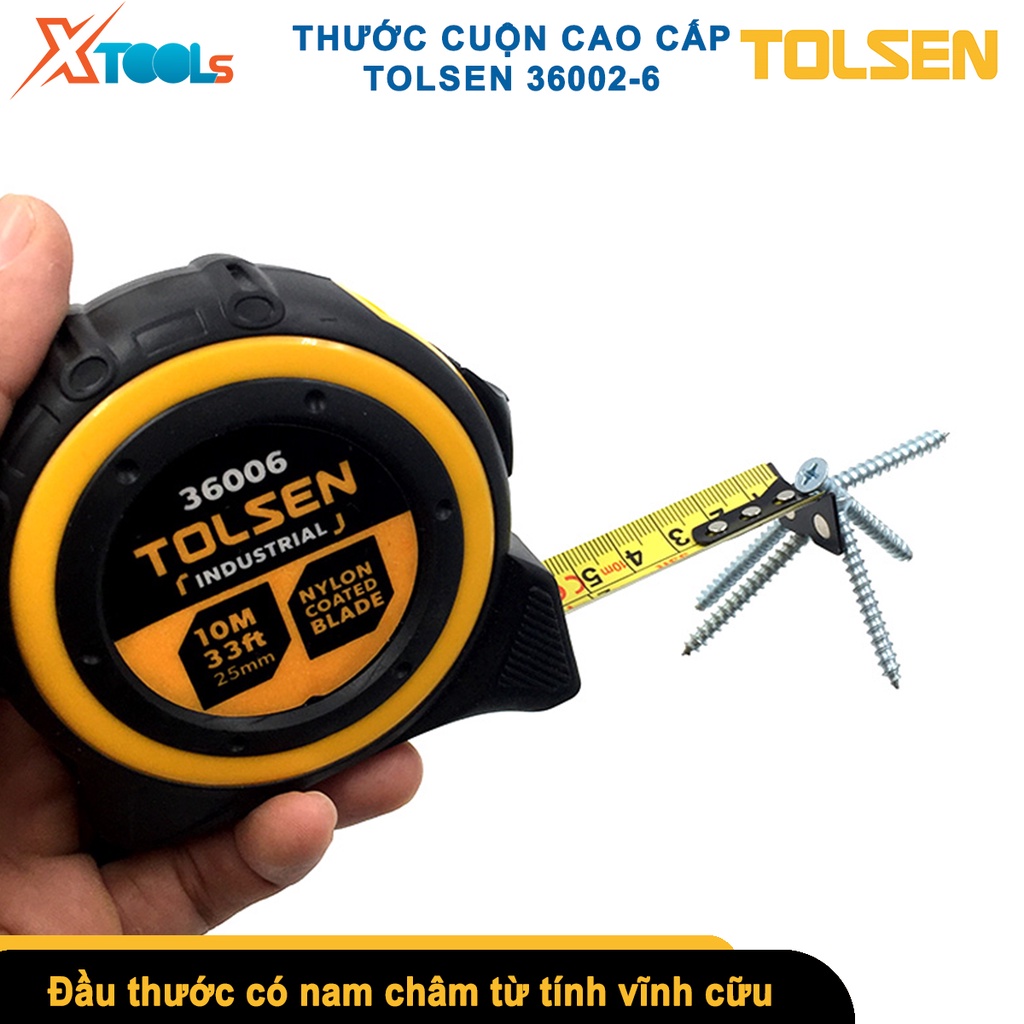 Thước cuộn thép nền vàng công nghiệp TOLSEN 3m-10m, thước dây cuốn tự động chất liệu ABS cứng chắc [CHÍNH HÃNG][XTOOLS]