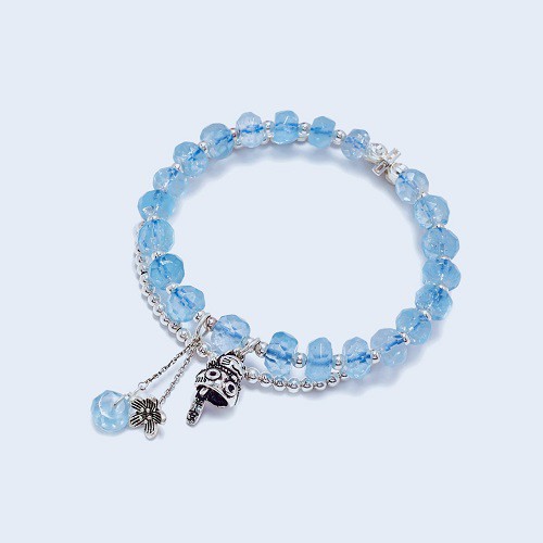 ANCARAT- Vòng tay bạc đá aquamarine phối charm mèo chiêu tài