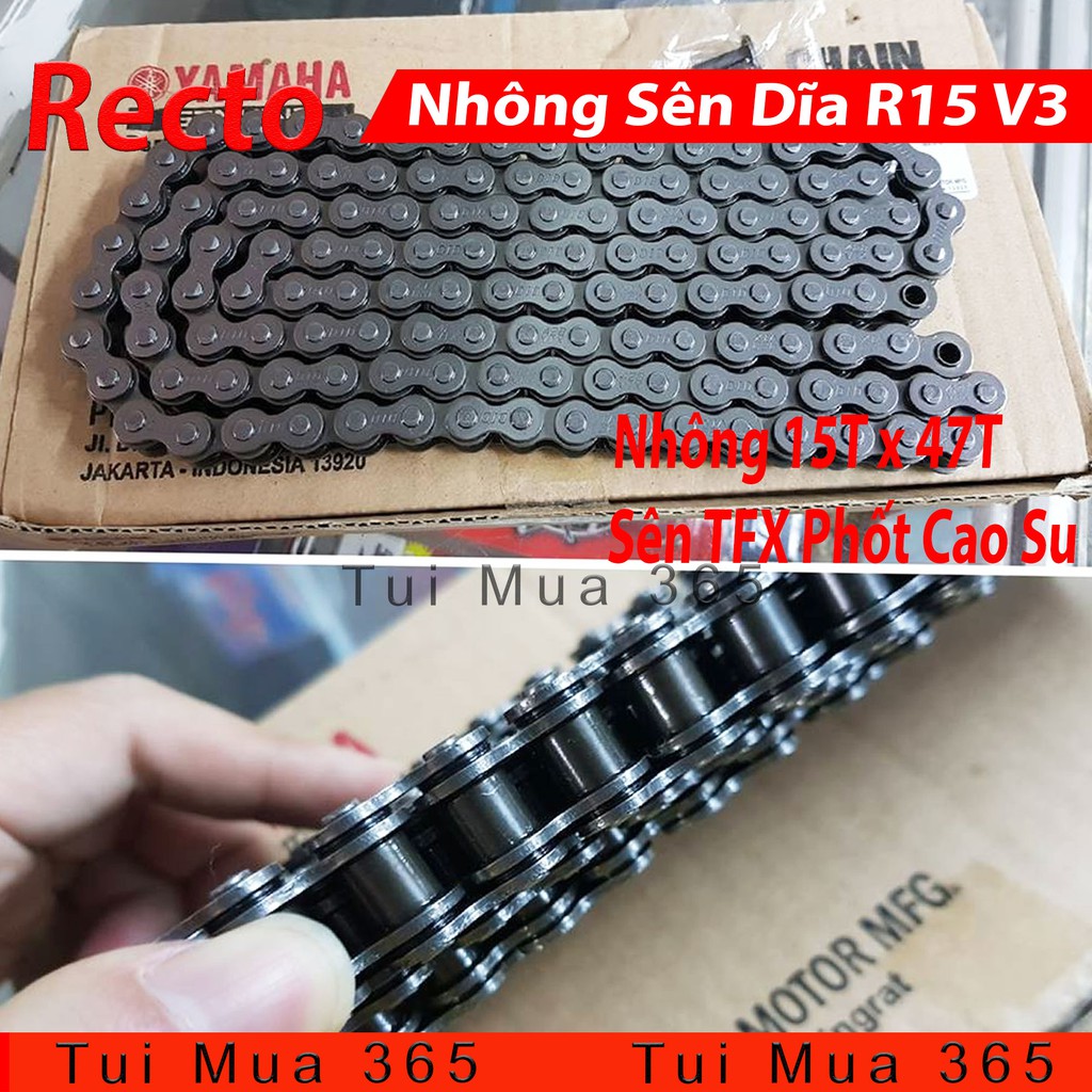 Nhông Sên Dĩa 15T x 47T Recto xe Yamaha R15 V3 - Sên TFX Phốt Cao Su ( Thái Lan )