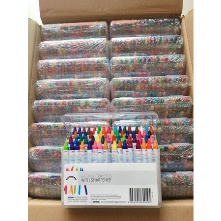 Set Hộp Màu 64 Cây CRAYON Hộp Nhựa Tiện Lợi Cho Bé Yêu