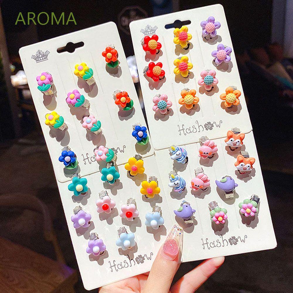 Set 10 bông tai kẹp không xỏ lỗ họa tiết kỳ lân / hoa / trái cây đáng yêu thời trang cho trẻ em