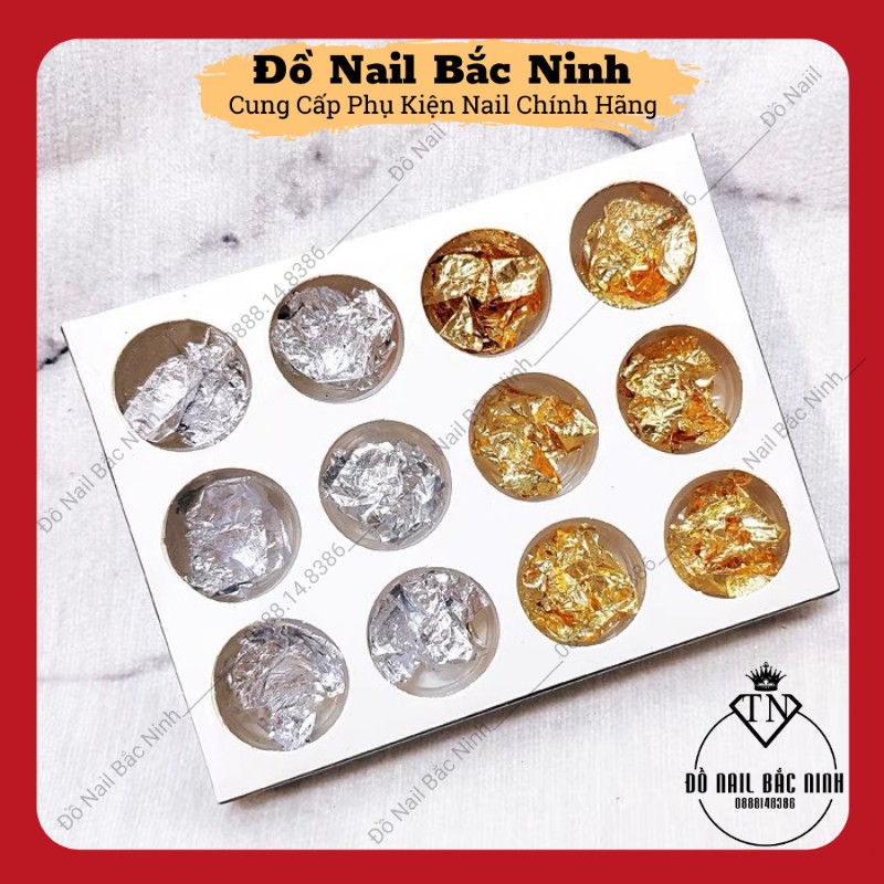 Set Giấy Nhún Vàng Bạc Ẩn Móng Gel Trang Trí Nail 12 Hũ