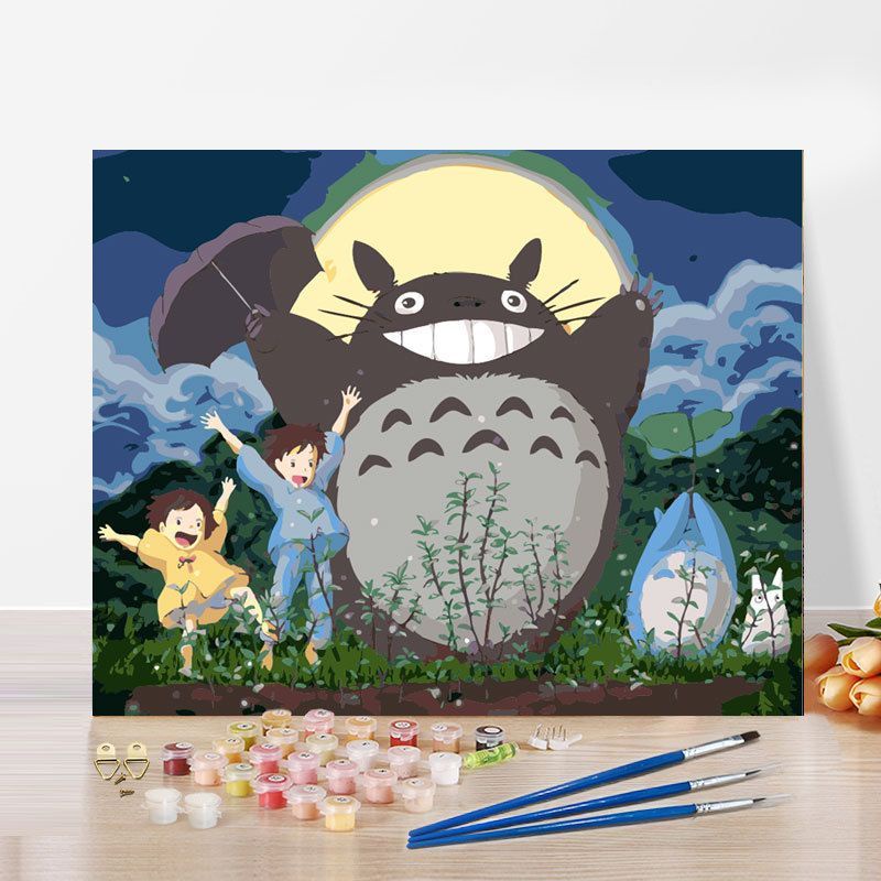 Tranh tô màu sơn dầu số hóa Totoro và Mei - My Neighbor Totoro - Spirited away - Your Name - Cá Voi Xanh - 40x50cm