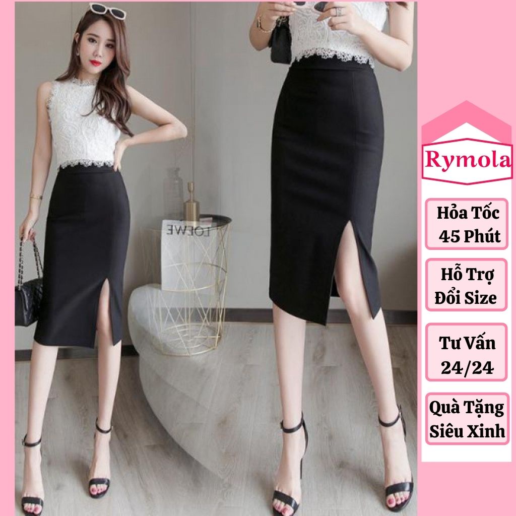 Chân Váy Bút Chì MoLa Xẻ Tà Trước Có Bigsize 75KG Dài 55cm Vải Thun UMI Co Giãn 4 Chiều Phong Cách Hàn Quốc CV006
