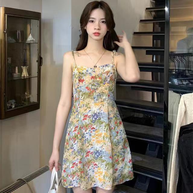 Đầm Nữ Dáng Chữ A Họa Tiết Hoa Phong Cách Hàn Quốc Quyến Rũ