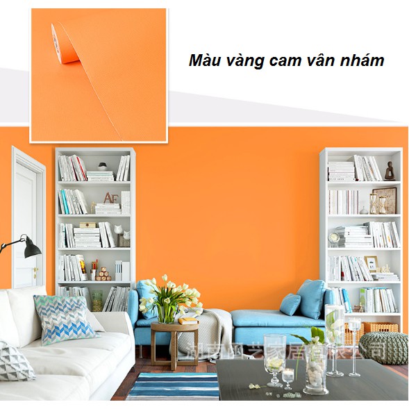 10m Giấy dán tường màu cam vân nổi có keo sẵn [FREE_SHIP] - 10M Decal dán tường cuộn màu cam vân nhám hàng xịn đẹp