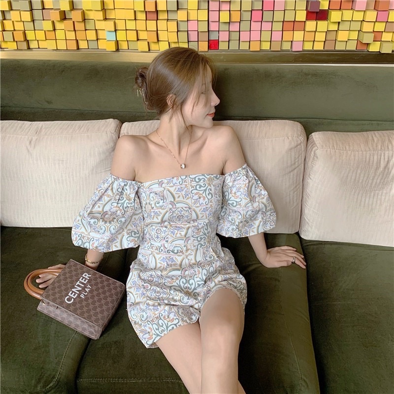 Jumpsuit Hoạ Tiết Tay Phồng Phong Cách Pháp