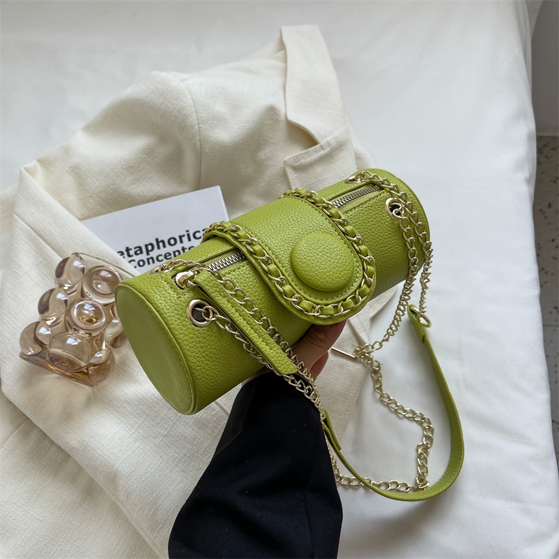 Túi Đeo Vai Hình Trụ Phối Dây Xích Thời Trang Dễ Phối Đồ Cho Nữ