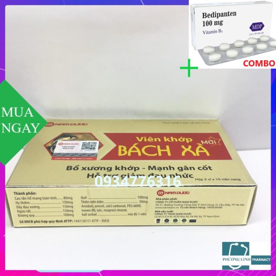 Combo Bedipanten 100mg +  Viên khớp bách xà hộp 3 vỉ x 10 viên