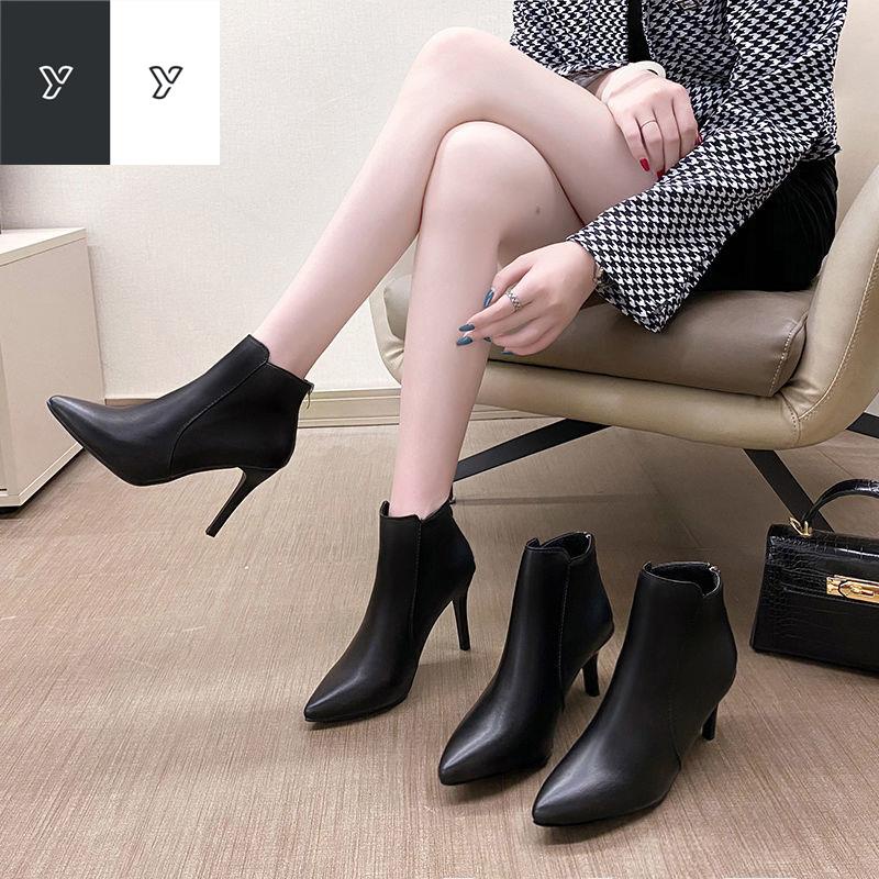 ❡✢Boots của phụ nữ năm 2021 mùa thu trong lưới giày ống màu đỏ tất cả các trận đấu phù hợp với bốt ngắn mũi nhọn gót cao