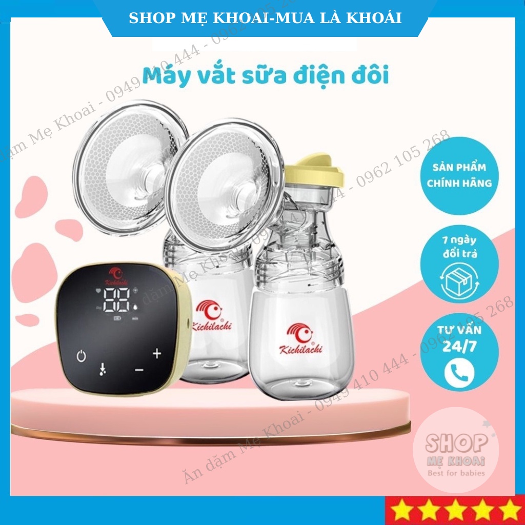 Máy vắt sữa điện đôi bảo hành 3 tháng., Máy hút sữa điện đôi Kichilachi có bình hút sữa PPSU