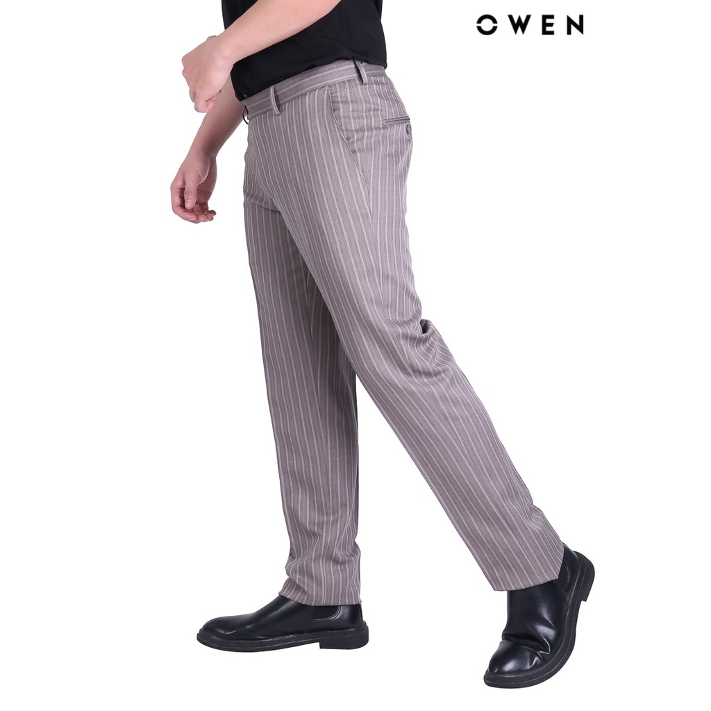 Quần tây nam Owen Slimfit màu nâu sọc - QS91262-KE