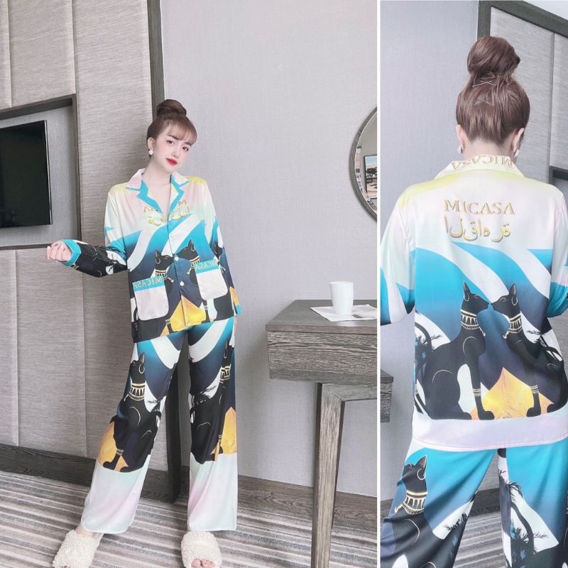 Pijama lụa in chân form Quảng Châu xịn xò, họa tiết siêu sang