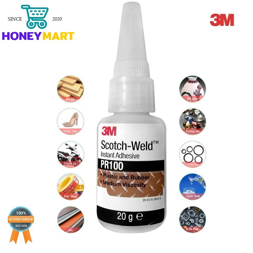 Keo Siêu Dính 3M PR100 Scotch-Weld Plastic & Rubber Instant Adhesive 20g HONEYMART