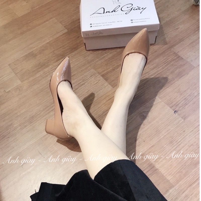 CG23 - Giày công sở da bóng mũi nhọn gót vuông 3p VNXK ( ảnh kèm video)