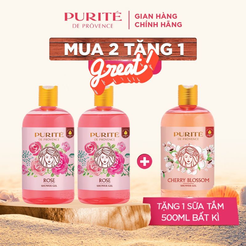 (2 tặng 1) Combo 2 chai sữa tắm Purite 500ml