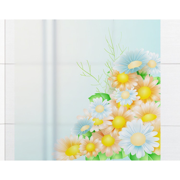 Decal dán kính cao cấp - hoa Cúc Vàng và xanh nhạt xinh ( 60x58 )