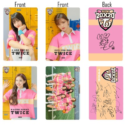 Set 10 card thẻ nhựa pvc TWICE 2020 SEASON'S GREETINGS RUN 20X20 in 2 mặt bo góc có chữ ký