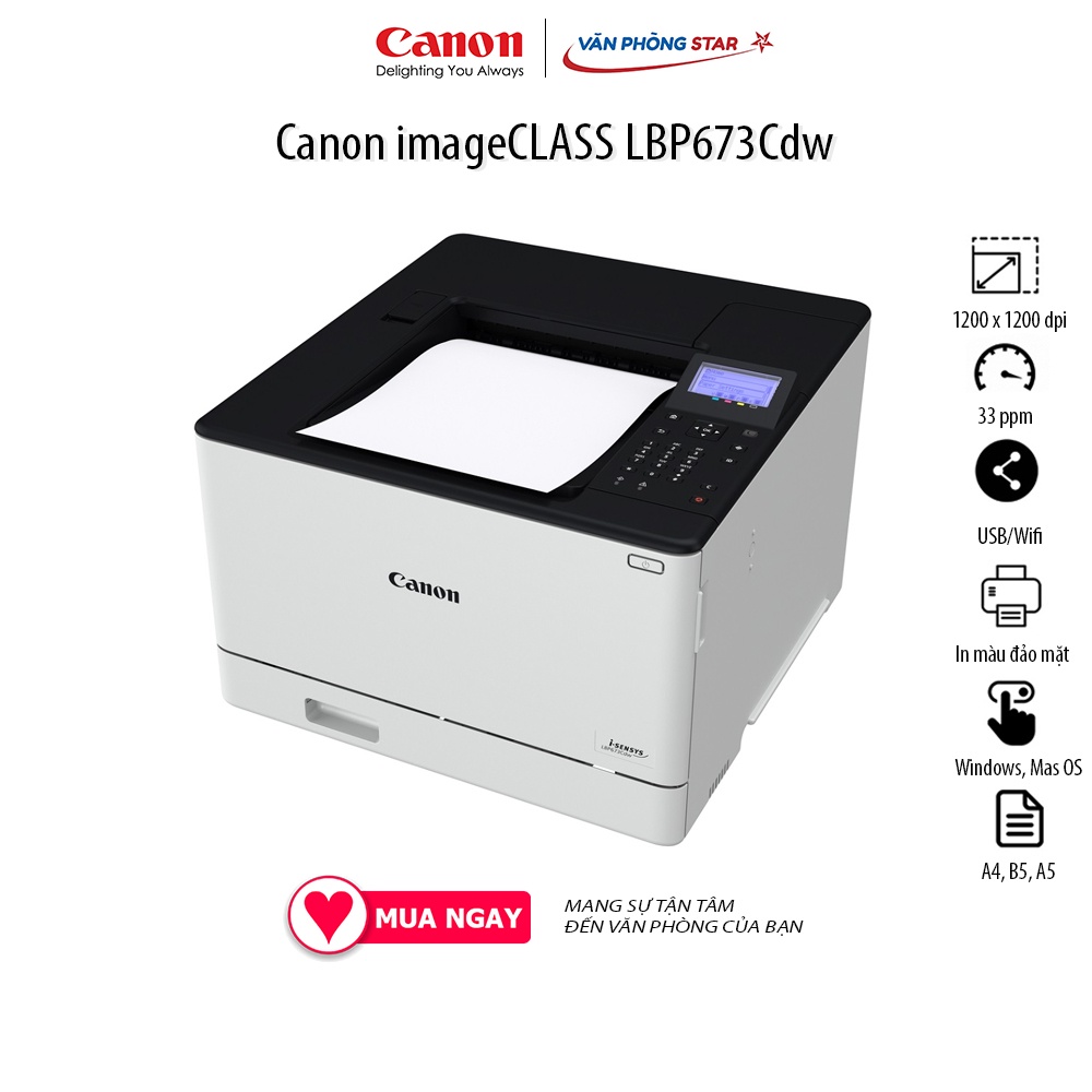 Máy in màu Canon imageCLASS LBP673Cdw (Đảo mặt/ Wifi/ 33 trang/phút), máy in WIFI độ phân giải 1200 x 1200 dpi