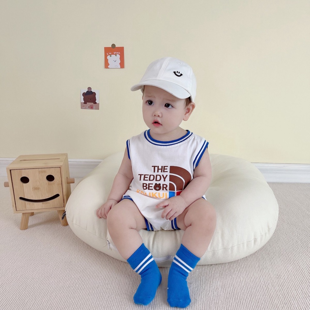 Bộ Áo Liền Quần Không Tay Bằng Vải Cotton In Hoạt Hình Dành Cho Bé Trai Gái 0-24 Tháng Tuổi