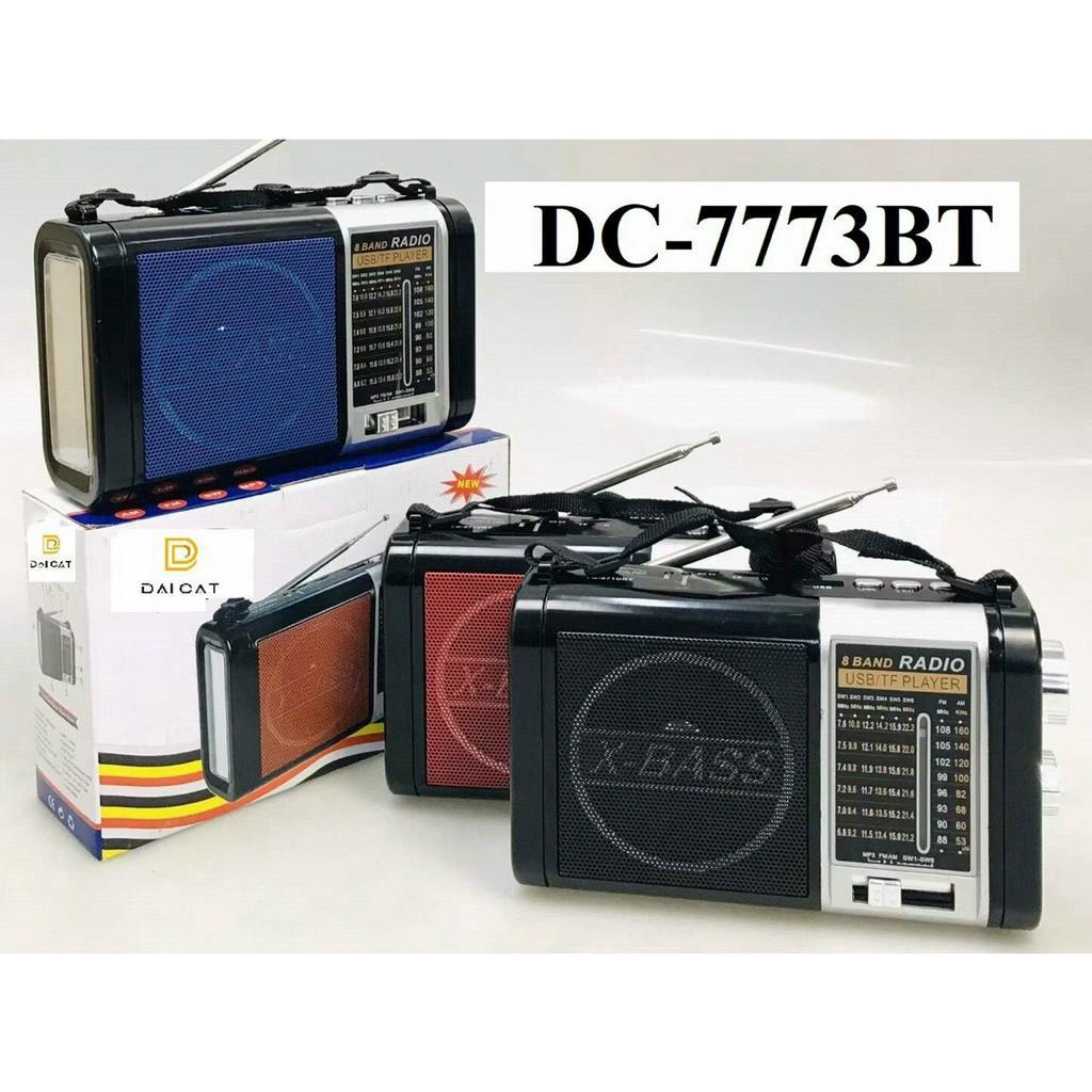 Đài Radio FM 8 BAND-DC 773BT mẫu mới, có hỗ trợ bluetooth thẻ nhớ TF và USB có đèn pin-thiết kế sang trọng