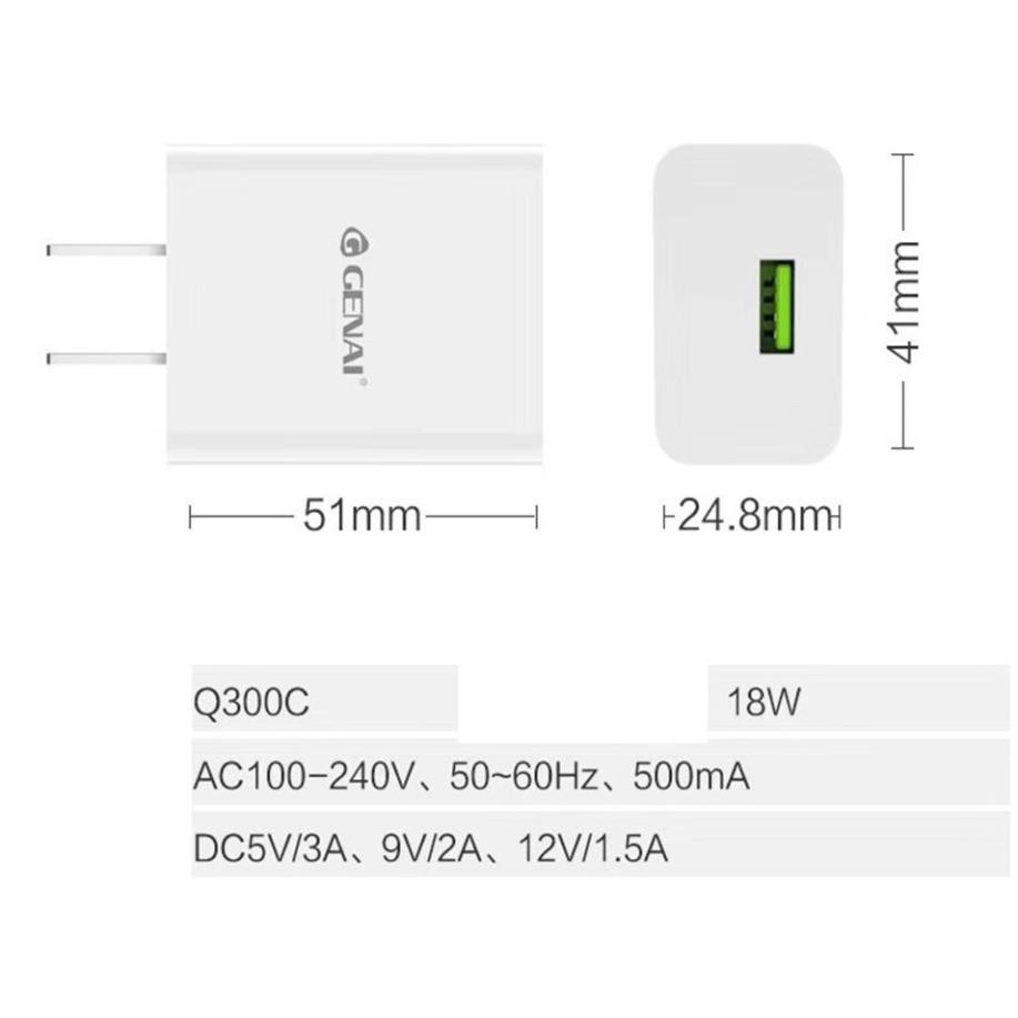 Củ Sạc Nhanh IPAD 18W Quick Charge 3.0 GENAI Q300C