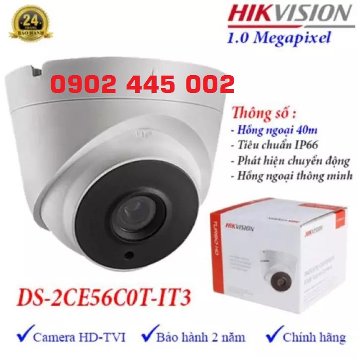 Camera Hik Thân Dome DS-2CE56C0T-IT3 - Bảo hành chính hãng 2 năm